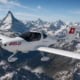 Avión Diamond DA20 sobre los Alpes suizos, entrenamiento de vuelo AELO Swiss Academy.
